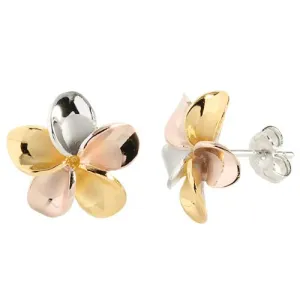 Sterling Silver Tri-Color Plumeria Post Earrings (8-18mm)