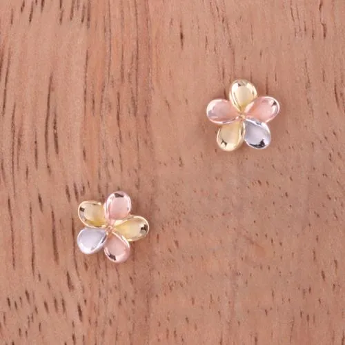 Sterling Silver Tri-Color Plumeria Post Earrings (8-18mm)