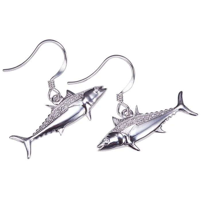 Sterling Silver Tuna Fish Pave CZ Hook Earrings