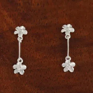 Sterling Silver Two 6mm Plumeria with CZ and Wire Post Earrings