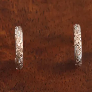 Sterling Silver Two Tone Pink Gold Plated Hawaiian Scroll Half Moon Wire Earrings