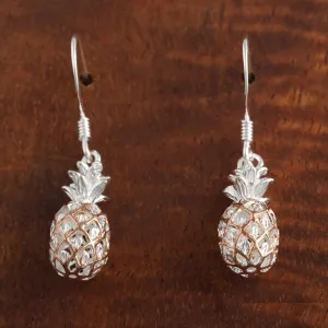 Sterling Silver Two Tone Pink Gold Plated Pineapple Hook Earrings