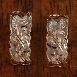 Sterling Silver Two Tone Pink Gold Plated Queen Scroll Cut Out Edge Half Moon Earrings 8mm