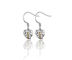 Sterling Silver Two Tone Yellow Gold Plated Anthurium Leaf Hook Earrings