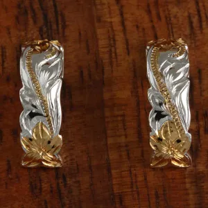 Sterling Silver Two Tone Yellow Gold Plated Hawaiian Scroll Cut Out Edge Half Moon Earrings (S/L)