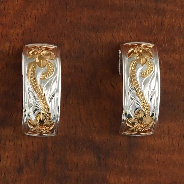 Sterling Silver Two Tone Yellow Gold Plated Hawaiian Scroll Half Moon Earrings (S/L)