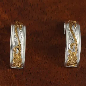 Sterling Silver Two Tone Yellow Gold Plated Hawaiian Scroll Half Moon Earrings (S/L)