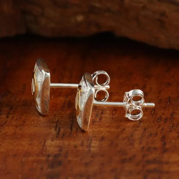 Sterling Silver Two Tone Yellow Gold Plated Honu (Hawaiian Turtle) Post Earrings 8mm
