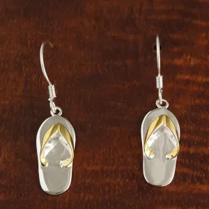 Sterling Silver Two Tone Yellow Gold Plated Plain Slipper Hook Earrings