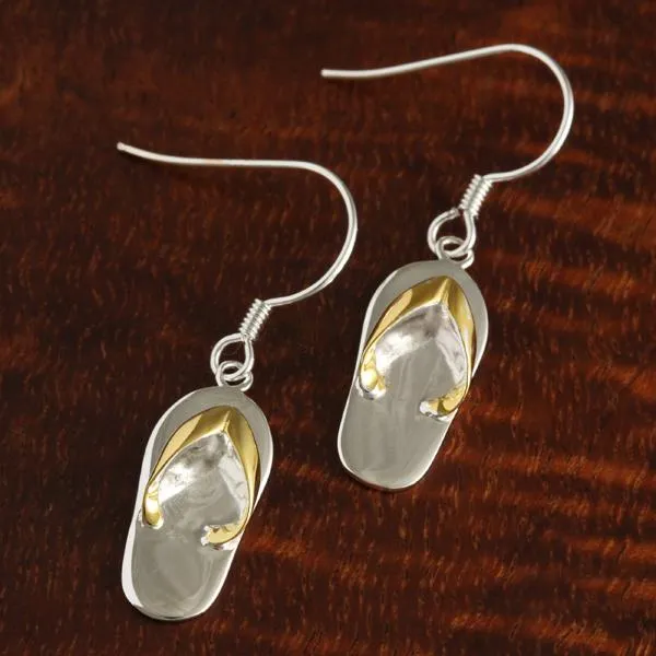 Sterling Silver Two Tone Yellow Gold Plated Plain Slipper Hook Earrings