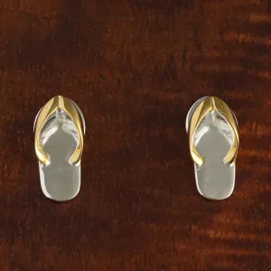 Sterling Silver Two Tone Yellow Gold Plated Plain Slipper Post Earrings