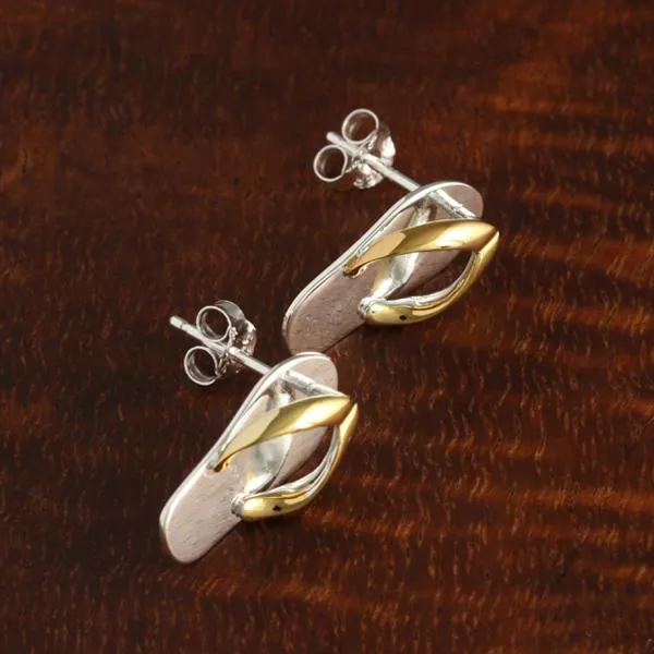 Sterling Silver Two Tone Yellow Gold Plated Plain Slipper Post Earrings