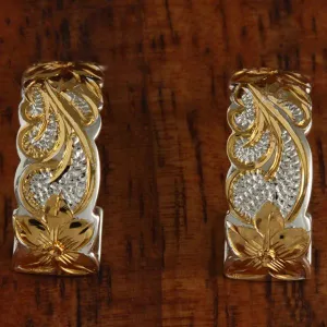 Sterling Silver Two Tone Yellow Gold Plated Queen Scroll Cut Out Edge Half Moon Earrings 8mm