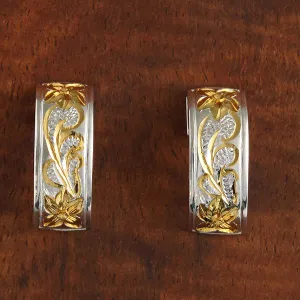 Sterling Silver Two Tone Yellow Gold Plated Queen Scroll Half Moon Earrings 8mm