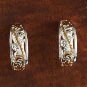 Sterling Silver Two Tone Yellow Gold Plated See Through Hawaiian Scroll Half Moon Earrings (S/L)
