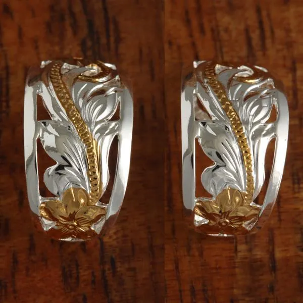 Sterling Silver Two Tone Yellow Gold Plated See Through Hawaiian Scroll Half Moon Earrings (S/L)