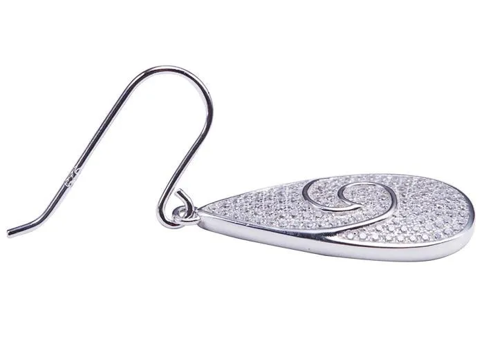 Sterling Silver Water Drop Shape Pave CZ Hook Earrings