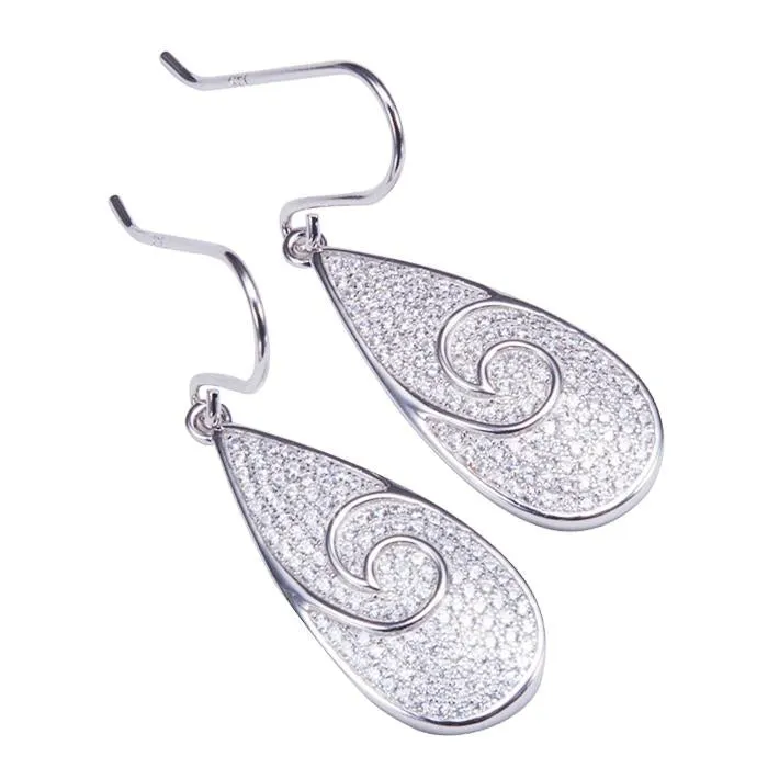 Sterling Silver Water Drop Shape Pave CZ Hook Earrings