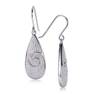 Sterling Silver Water Drop Shape Pave CZ Hook Earrings