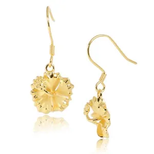 Sterling Silver Yellow Gold Plated 12mm Hibiscus Hook Earrings