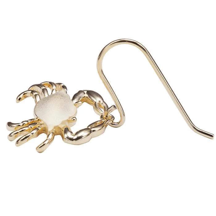 Sterling Silver Yellow Gold Plated Crab Hook Earrings Sandblast Finish