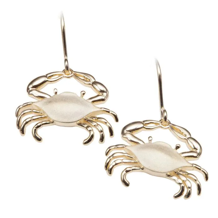 Sterling Silver Yellow Gold Plated Crab Hook Earrings Sandblast Finish