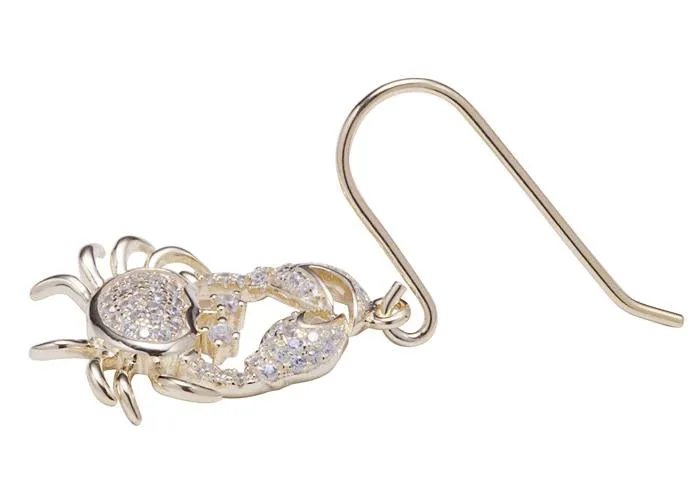 Sterling Silver Yellow Gold Plated Crab Pave CZ Hook Earrings