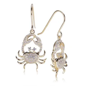 Sterling Silver Yellow Gold Plated Crab Pave CZ Hook Earrings