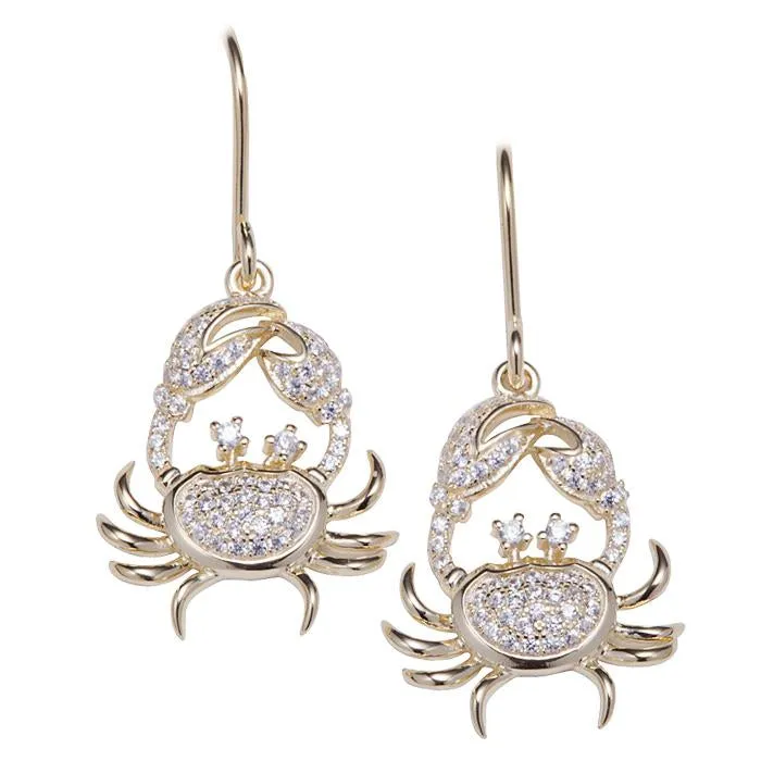 Sterling Silver Yellow Gold Plated Crab Pave CZ Hook Earrings