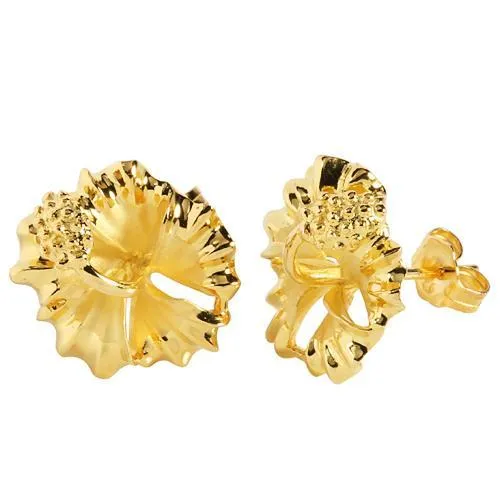 Sterling Silver Yellow Gold Plated Hibiscus Post Earrings (12mm/15mm)