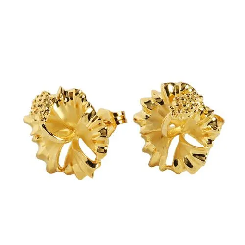 Sterling Silver Yellow Gold Plated Hibiscus Post Earrings (12mm/15mm)