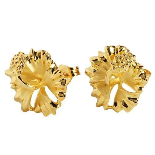 Sterling Silver Yellow Gold Plated Hibiscus Post Earrings (12mm/15mm)