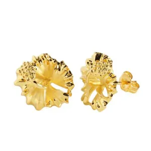 Sterling Silver Yellow Gold Plated Hibiscus Post Earrings (12mm/15mm)