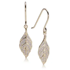 Sterling Silver Yellow Gold Plated Maile Leaf Pave CZ Hook Earrings