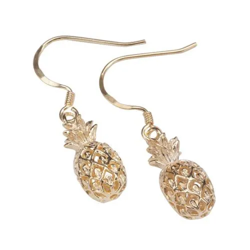 Sterling Silver Yellow Gold Plated Pineapple Hook Earrings