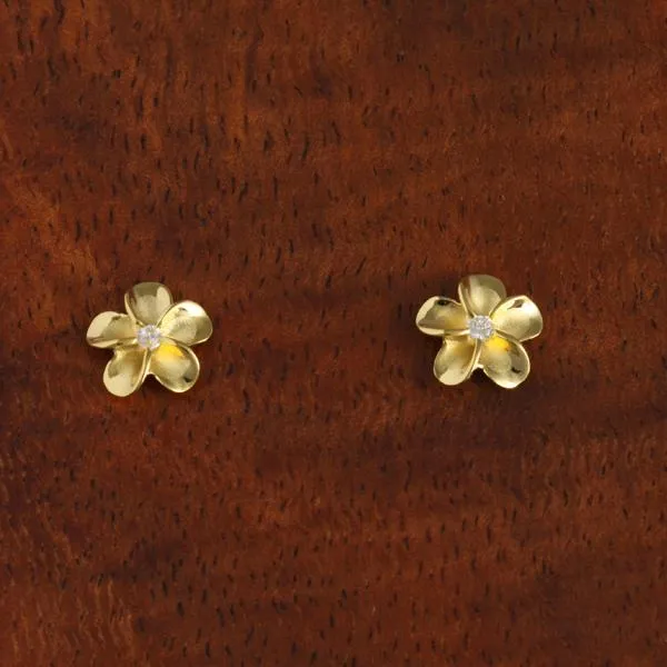 Sterling Silver Yellow Gold Plated Plumeria with CZ Earrings (8-18mm)