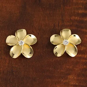 Sterling Silver Yellow Gold Plated Plumeria with CZ Earrings (8-18mm)