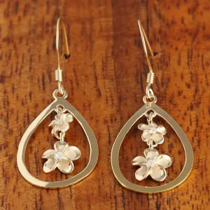 Sterling Silver Yellow Gold Rhodium Plated 6-8mm Plumeria with CZ Drop Hook Earrings