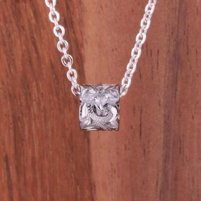 Sterling Black Silver Plated Hawaiian Scroll with Plumeria Barrel Pendant (Chain Sold Separately)