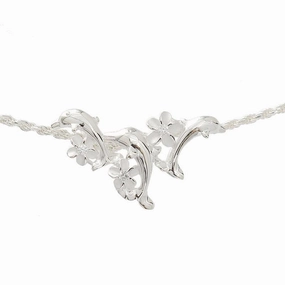 Sterling Silver 3 Dolphin and 3 Plumeria with CZ Slider Pendant (Chain Sold Separately)