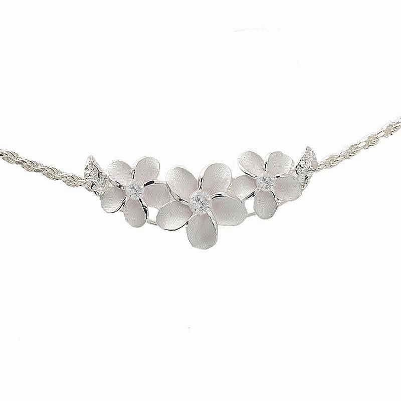 Sterling Silver 3 Plumeria with CZ Slider Pendant (Chain Sold Separately)