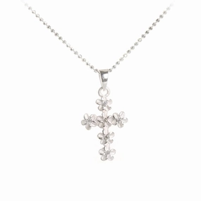 Sterling Silver 4mm Plumeria with CZ Cross Pendant (Chain Sold Separately)