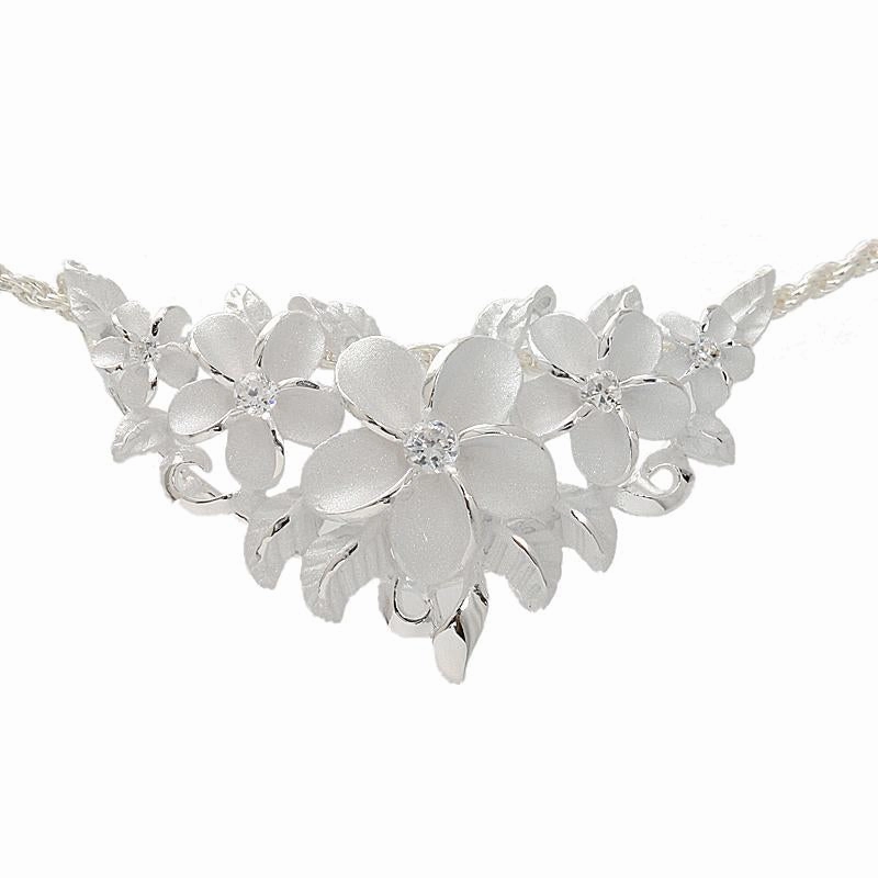 Sterling Silver 5 Plumeria with CZ Slider Pendant (Chain Sold Separately)