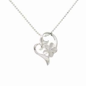 Sterling Silver 8mm Plumeria with CZ in Heart Pendant (Chain Sold Separately)