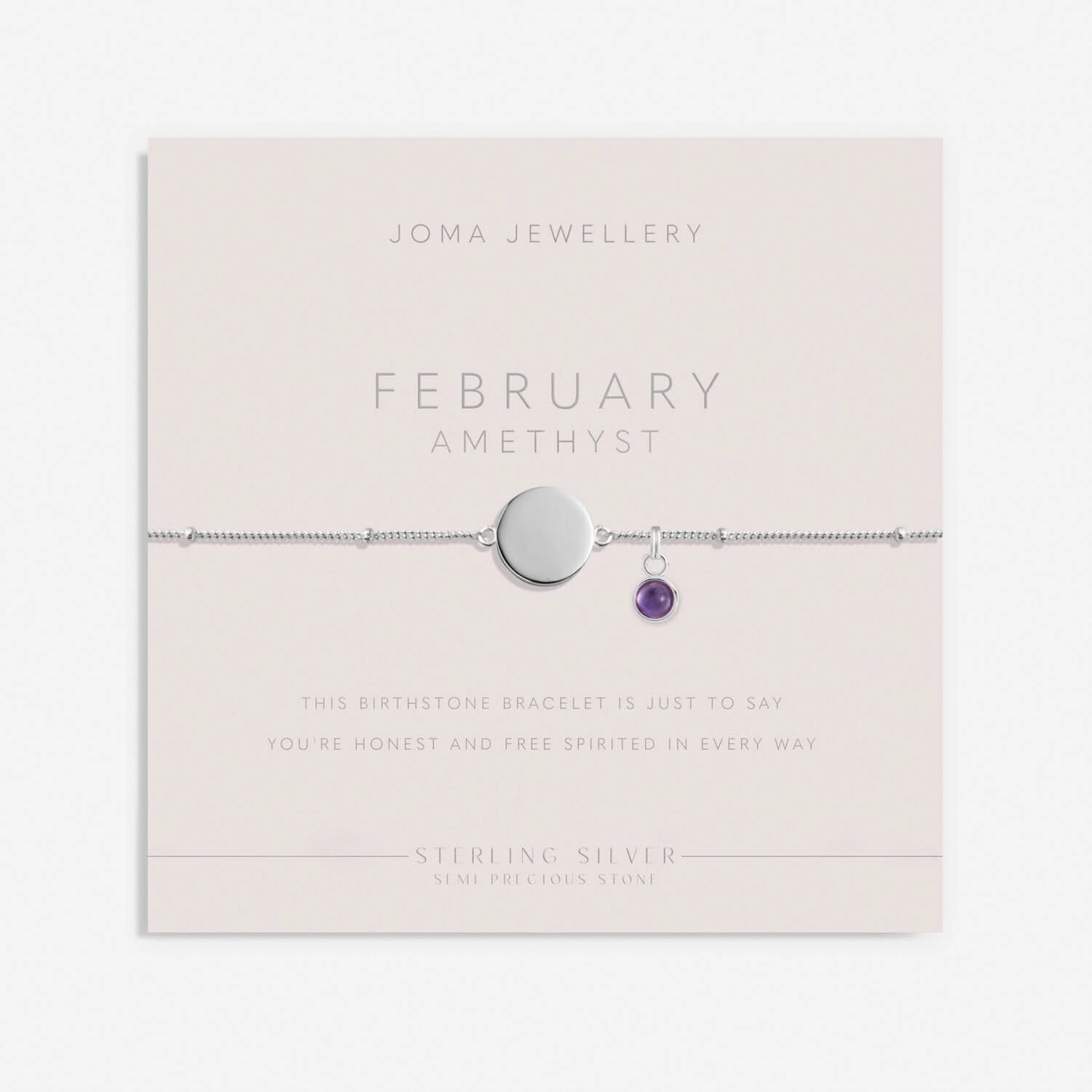 Sterling Silver Birthstone A Little February Bracelet JJS0083