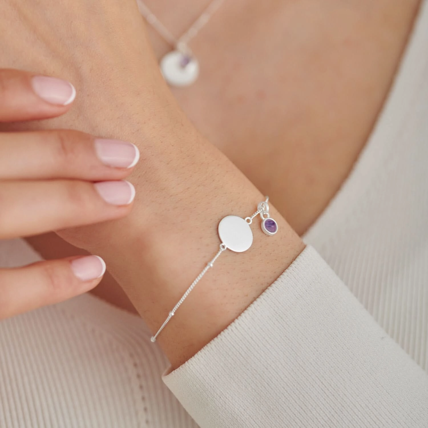 Sterling Silver Birthstone A Little February Bracelet JJS0083