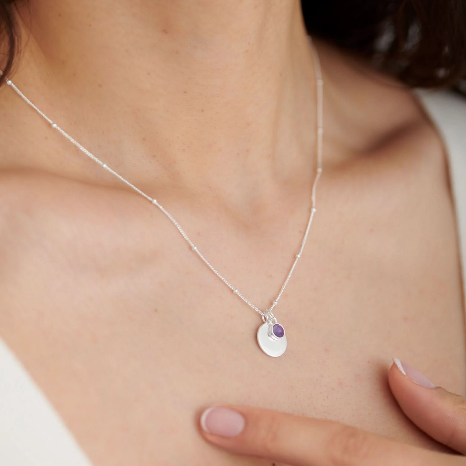 Sterling Silver Birthstone A Little February Necklace JJS0071
