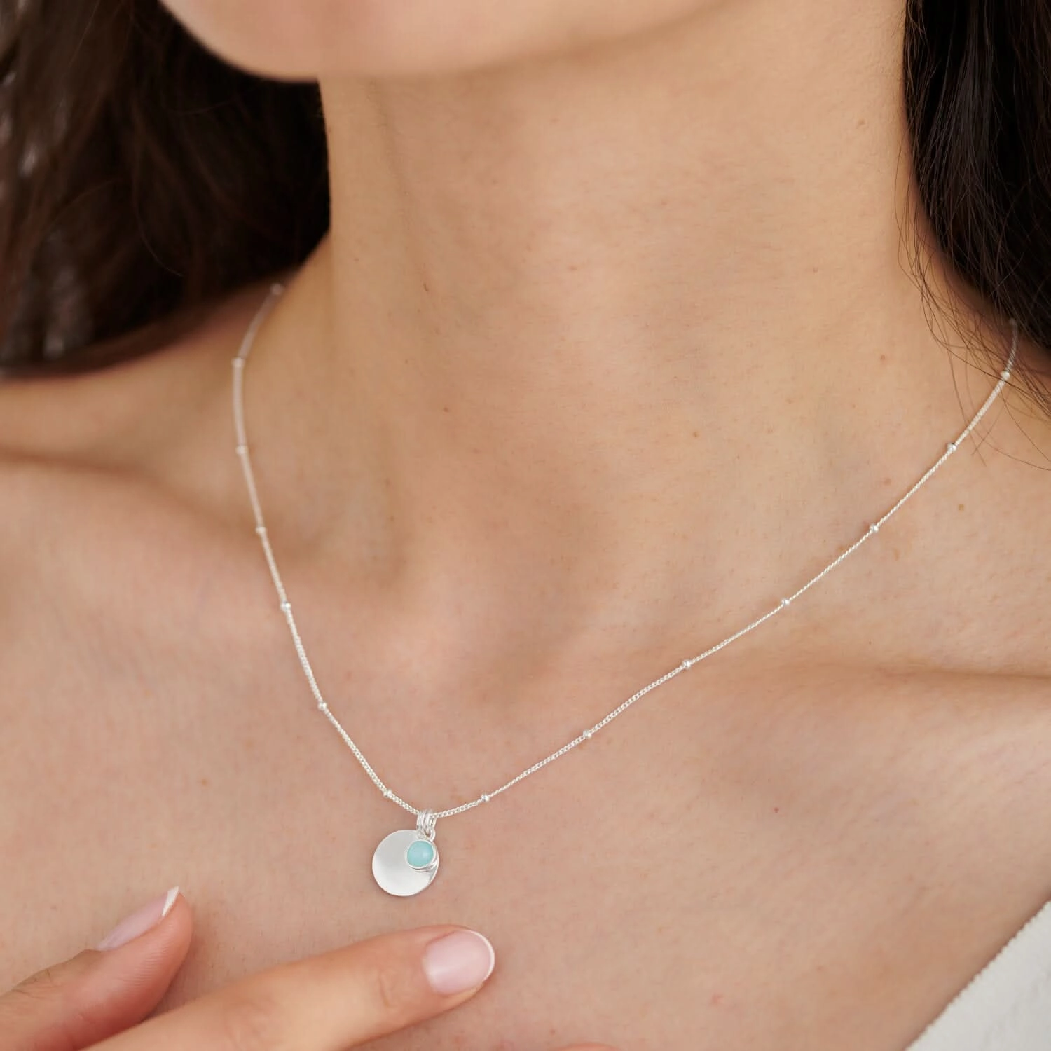 Sterling Silver Birthstone A Little March Necklace JJS0072