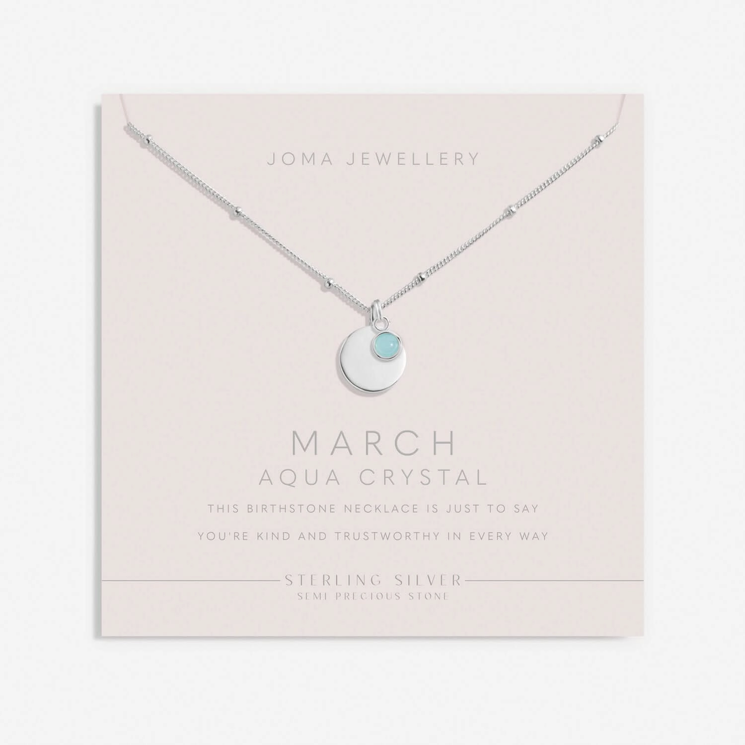 Sterling Silver Birthstone A Little March Necklace JJS0072