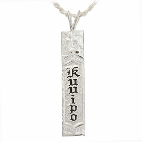 Sterling Silver Black Enamel KUUIPO Vertical Pendant 8mm (Chain Sold Separately)